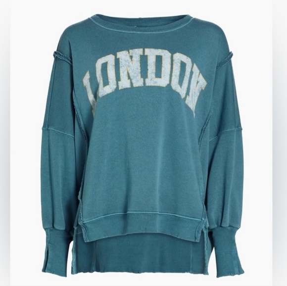 FREE PEOPLE Camden LONDON Denim Blue Sweatshirt We The Free New S Small - Picture 5 of 10